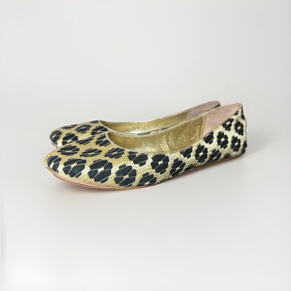 Miz Mooz Gold Black Geometric Woven Ballet Flats Women's SIZE US‎ 6.5 EU 37 - Picture 1 of 11